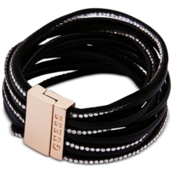 Guess Gold-Tone Crystal & Faux Leather Multi-Row Bracelet - Picture 1 of 4